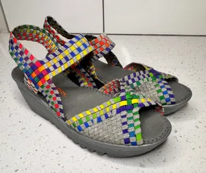 Bernie Mev Fame Woven Rainbow Silver Wedge Sandals Womens 39 or 8 Platform‎ thumbnail 1