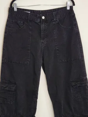 Zara Black Wide Leg Cargo Pants Size 10 thumbnail 2