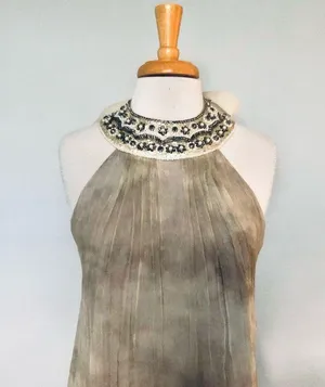 Alice + Olivia Gray Tan Silk Tie Dye Party Cocktail Dress Size S thumbnail 3