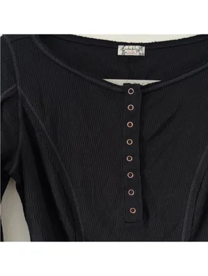 NWT Free People Intimately Sloane Long Sleeve Henley Black bodysuit size xs thumbnail 10