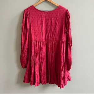 Urban Outfitters Red Wine Long Sleeve Tiered Textured Babydoll Dress Size Medium thumbnail 4