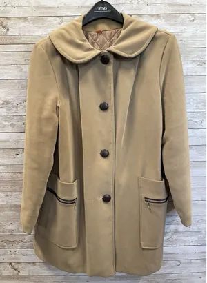 Vintage 60s-70s Womens 18 Coat Mod Tan Faux Suede‎ Peter Pan Collar A-Line USA thumbnail 1