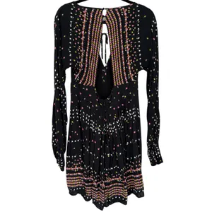 Free People Coryn Boho Long Sleeve Printed Mini‎ Dress Black Size 6 Festival thumbnail 5