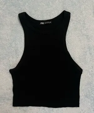 ZARA Black Tank Top Ribbed Crop thumbnail 1