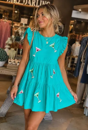 Peach Love sequined Martini mini dress boutique queen of sparkles L thumbnail 1