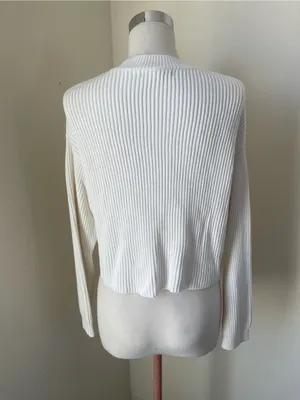 Lulu's White Ribbed Cropped Crewneck Sweater thumbnail 3
