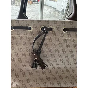 Dooney & Bourke Monogram Canvas Tote Bag Brown Leather‎ Trim Tassel Accent thumbnail 2