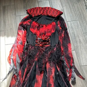 Red and Black Gothic Dress Halloween costume thumbnail 2