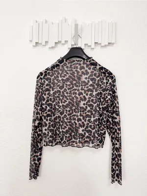 Miss Sparkling Leopard Print Sheer Mesh Mock Neck Long Sleeve Top XL thumbnail 5