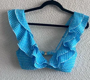 Lilly Pulitzer Blue White NWOT Women’s Aelin‎ Crinkle Gingham Bikini Top Size 10 thumbnail 1
