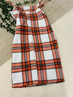 Almost Famous Orange & White Plaid Bodycon Slip Mini Dress - Size Small thumbnail 2