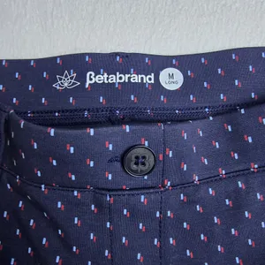 Betabrand Dress Pant Yoga Pants Navy‎ Blue Dash Print Straight Leg Size M Long thumbnail 5