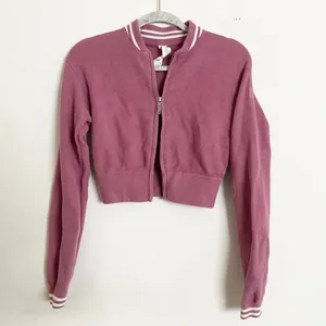 Alo Yoga Tennis Club Sweater Knit Full Zip Jacket Pink Wild Rose/White S thumbnail 6