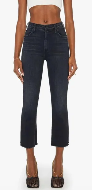 Mother Hustler Ankle Fray Hem Black Stretchy Denim Jean Pants 27 thumbnail 1