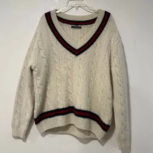 Brandy Melville Cable Knit Varsity V Neck Sweater Cream One Size Preppy thumbnail 2