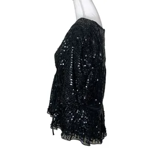 Mac Duggal R5694 Black Sequin Floral Faux Wrap Peplum Top L thumbnail 5
