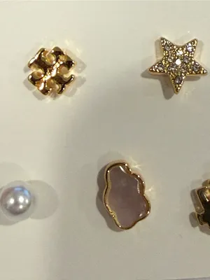 Tory Burch | Gold Plated Icon Logo, Pave & Pearl Mixed Stud Earring Set thumbnail 3