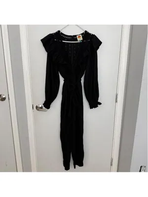 FARM Rio Black Lace & Ruffles Jumpsuit - Size M thumbnail 2
