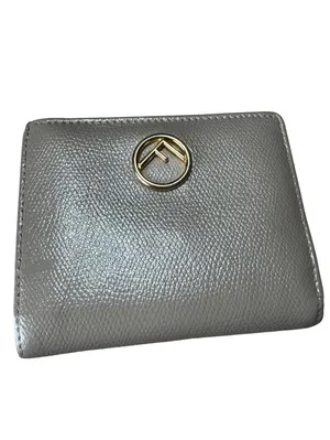 Fendi Gray Leather Card Holder Wallet with Gold Logo thumbnail 2