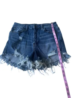 Risen High Rise Distressed Denim Shorts thumbnail 6