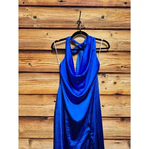 NWT Elliatt Blue Satin Halter Neck Maxi Dress Size M thumbnail 7