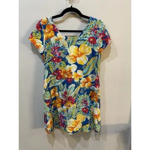 Jams World Tropical Hawaiian Print Mini Dress Corset Back Size Medium Floral‎ thumbnail 2