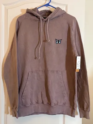 Dalix mineral-washed butterfly embroidered fleece hoodie thumbnail 1
