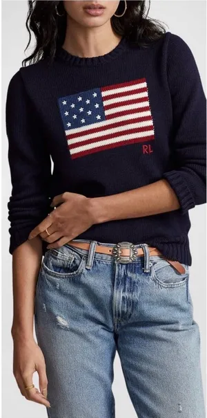 Polo Ralph Lauren American Flag Cotton Crewneck Sweater Navy S Preppy Americana thumbnail 1