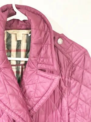 Burberry Brit Puffer Jacket Magenta Quilted Argyle Diamond Nova Check Medium thumbnail 3