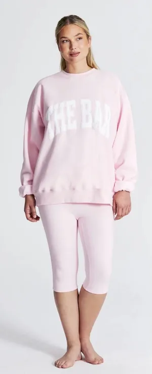The Bar Varsity Sweatshirt Pink White‎ Lettering Fleece Oversized Size XL thumbnail 1