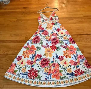 Cupshe Floral Tropical Maxi Dress White Multicolor V-Neck Sun Dress Boho Summer thumbnail 1