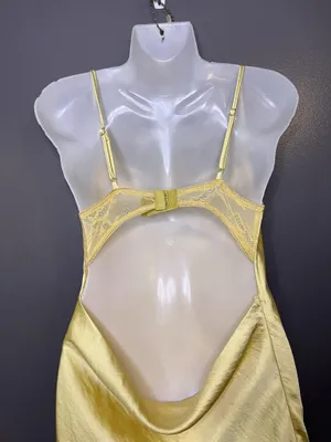 Cider Dress Womens Medium Yellow Satin Lace Cowl Neck Backless Slip Maxi thumbnail 11