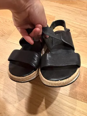 Eileen Fisher dash‎ strappy Black Leather Platform Espadrille Sandal 7 thumbnail 8