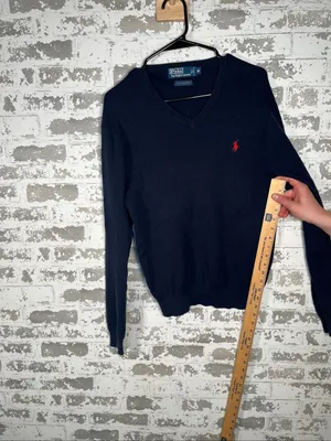 Polo by Ralph Lauren | mens vneck pima cotton blue sweater thumbnail 4