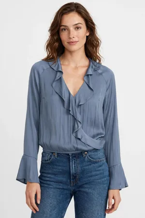 A New Day Beautiful steal blue blouse thumbnail 1