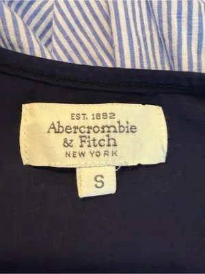 Y2K Abercrombie & Fitch Mini Babydoll Dress Smocked Waist Sz Small Navy Stripes thumbnail 4