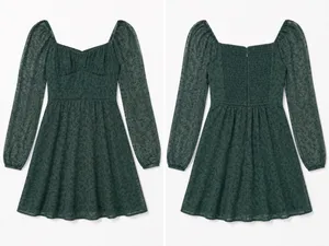 Hollister Green Floral Long Sleeve Dress thumbnail 2