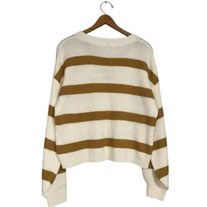 Anthropologie Moon River Cream Brown‎ Stripe Cardigan Sweater Women's Size L thumbnail 4