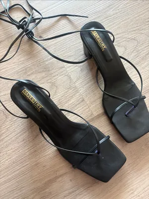 Y2k Square shaped heeled Women's Black Lace-Up Sandals size 8 thumbnail 4