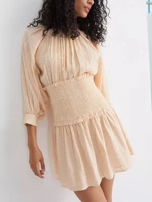 Anthropologie Cleobella Magda Smocked Mini Dress Cream Tan Medium thumbnail 2