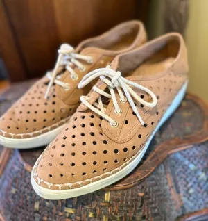 Dr. Scholl's Perforated Suede Lace-Up - Brown Orignal Comfort Shoes thumbnail 1