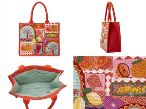 NWT Vibrant Beaded "Amore" Fruit & Lobster Theme Tote Bag thumbnail 2