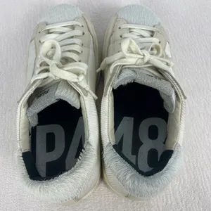 P448 Cream Low Top John Yeti‎ Fur Lace Up Distressed Sneaker thumbnail 12
