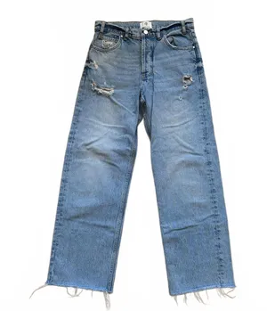 Anine Bing Lara Jean Distressed Button Fly Raw Hem Denim Women's Size 27 thumbnail 1