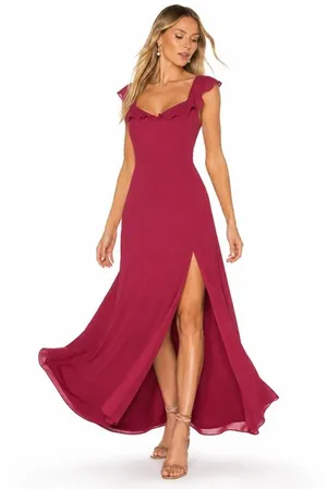 Lulus NEW Sweetest Entrance Dark Magenta Ruffled Tie-Back Maxi Dress Bridesmaid Chic thumbnail 1