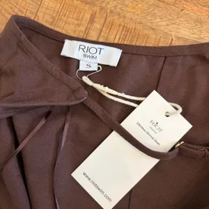 Riot Swim Dani Halter Maxi Dress S Ruched Backless Linen Resort Beach Brown NWT thumbnail 9