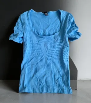 WOLFORD Blue Scoopneck Short Sleeve Base Top Size Small thumbnail 1