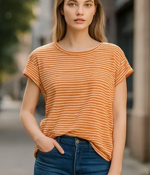 NWT Free People Halo Stripe Tee in Copper thumbnail 1