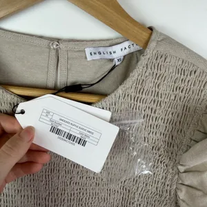 NWT English Factory Smocked Ruffle Sleeve Dress Sz XS Beige Fit‎ & Flare Neutral thumbnail 5