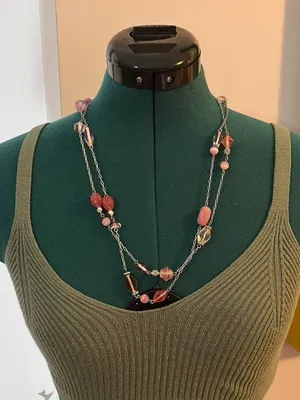 Lia Sophia single strand necklace with pink and white stones thumbnail 1